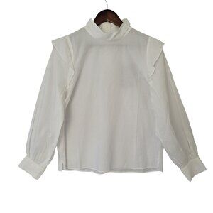 Everlane The Wing Shoulder Mockneck Ruffle Top Womens Size 8 White Cotton NWT